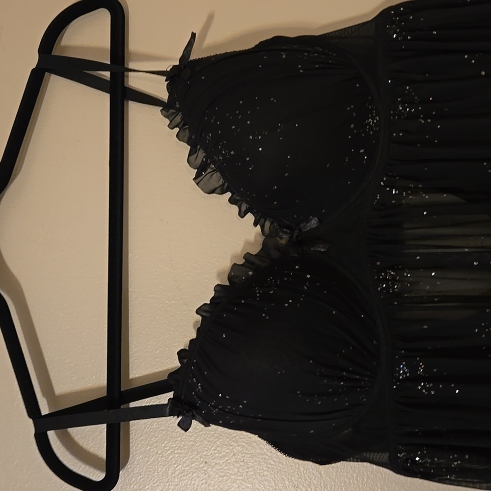 Pink Fuschia Black Glitter Plus Size Baby Doll Lingerie Size 3X - Picture 2 of 7